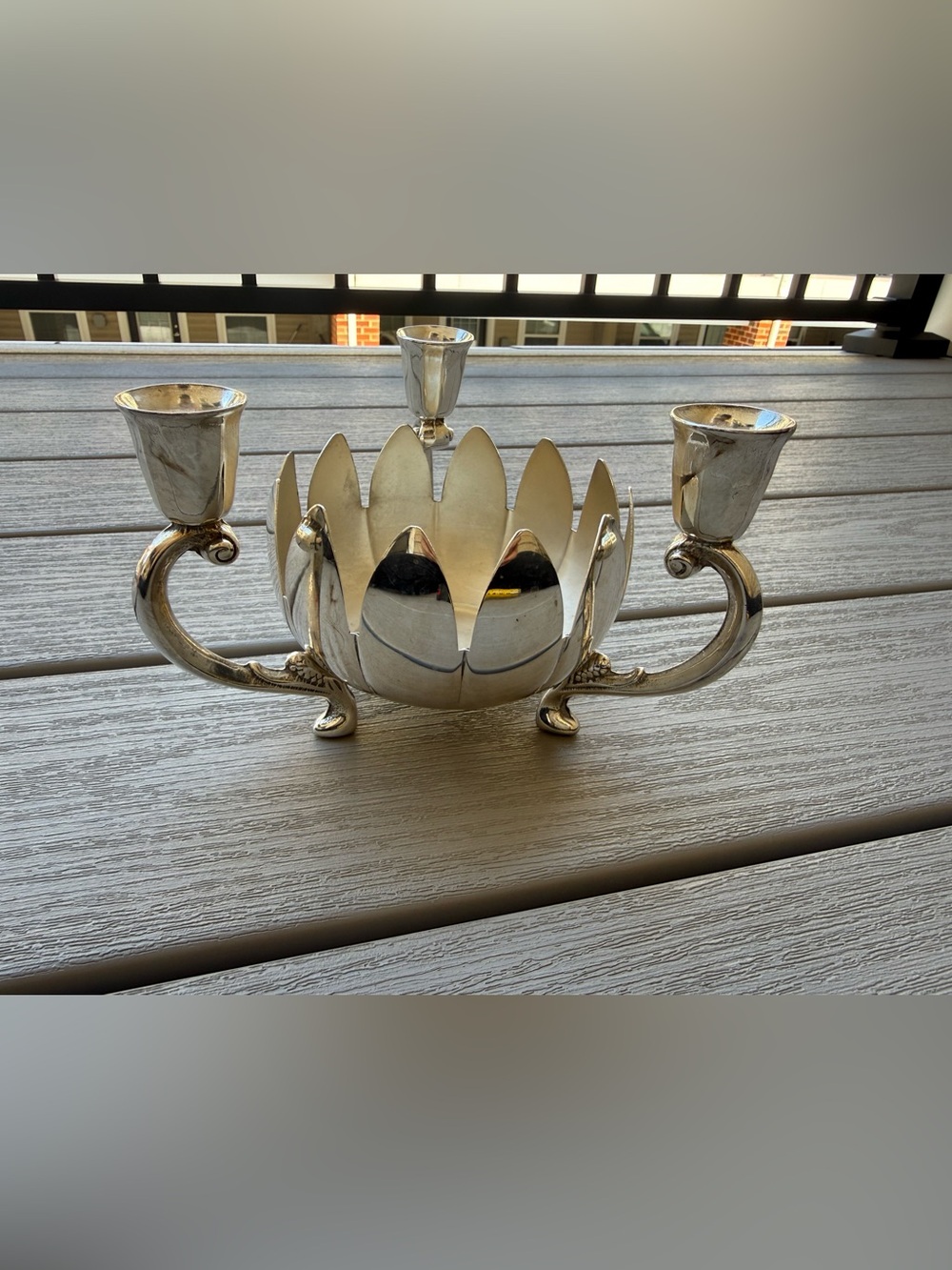 Vintage F.B.R. Italy E.P. Brass 3-Light Candelabra Floral Centerpiece Bowl